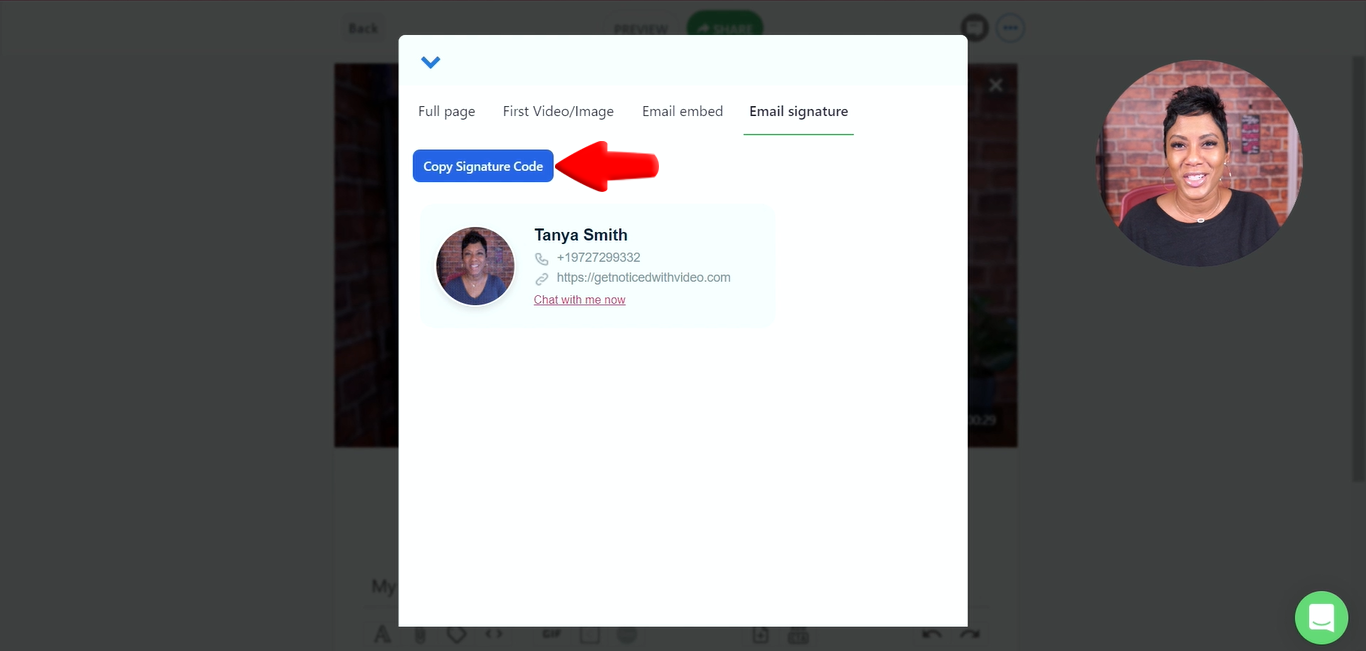 click copy signature code
