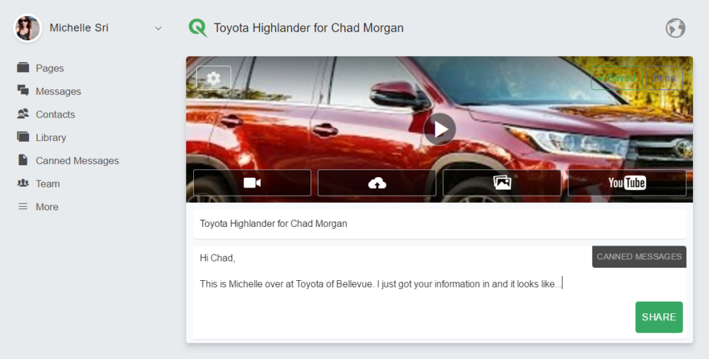 example quickpage for customer