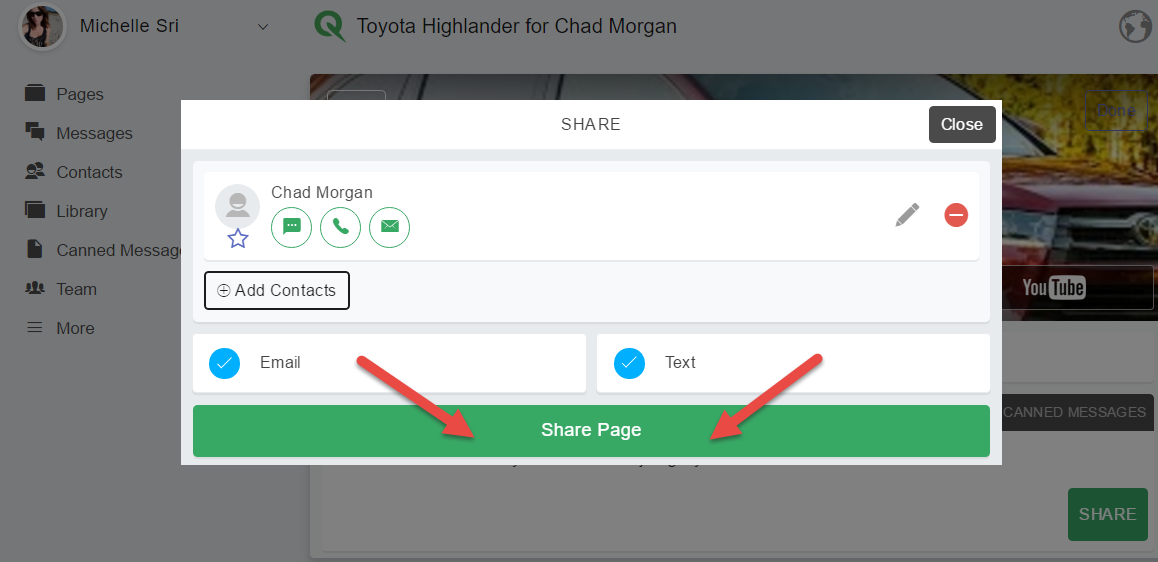 share quickpage with contact 1