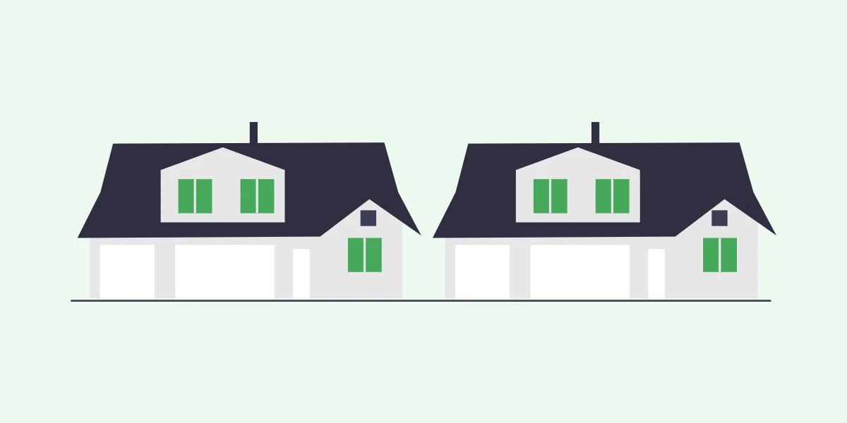 Two houses with their roofs as the most prominent feature