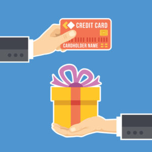 hand with credit card and hand with gift