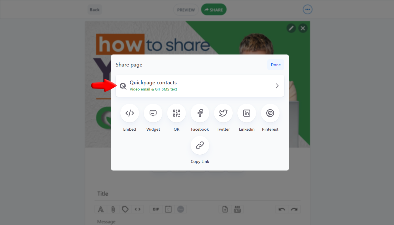 quickpage contacts arrow